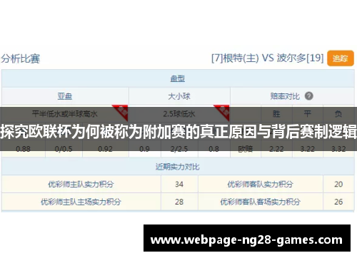 探究欧联杯为何被称为附加赛的真正原因与背后赛制逻辑